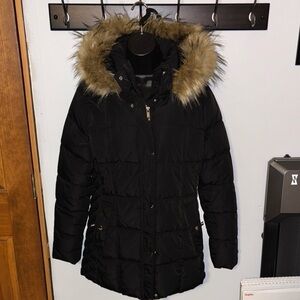 NWOT Tommy Hilfiger Black Puffer Coat with Detachable Fur Hood